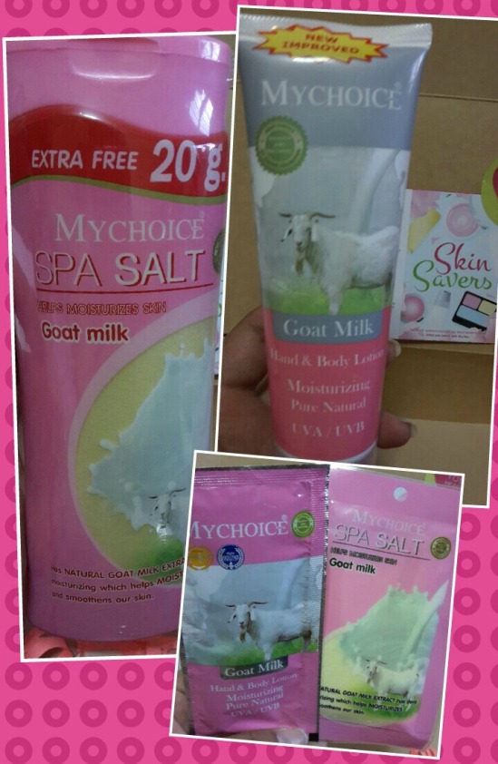 My Choice Goat's Bath Salt and Lotion in regular package and sachets